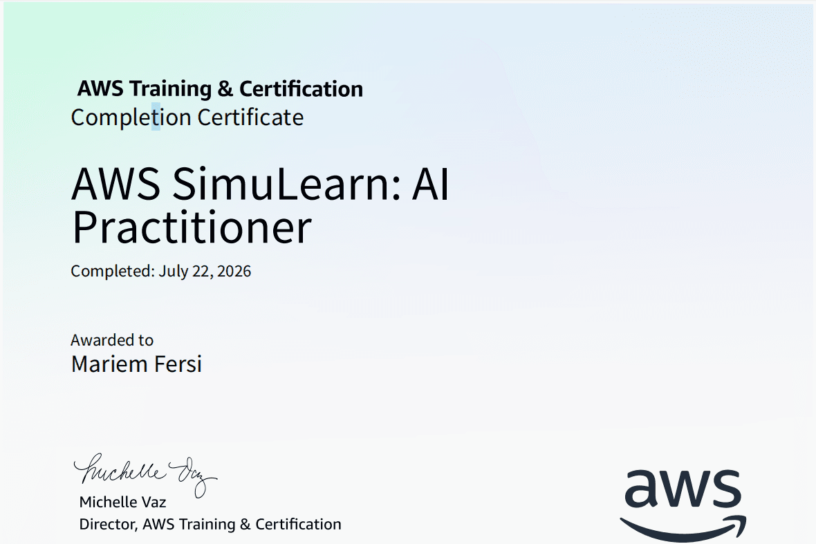 AWS SimuLearn: AI Practitioner certificate