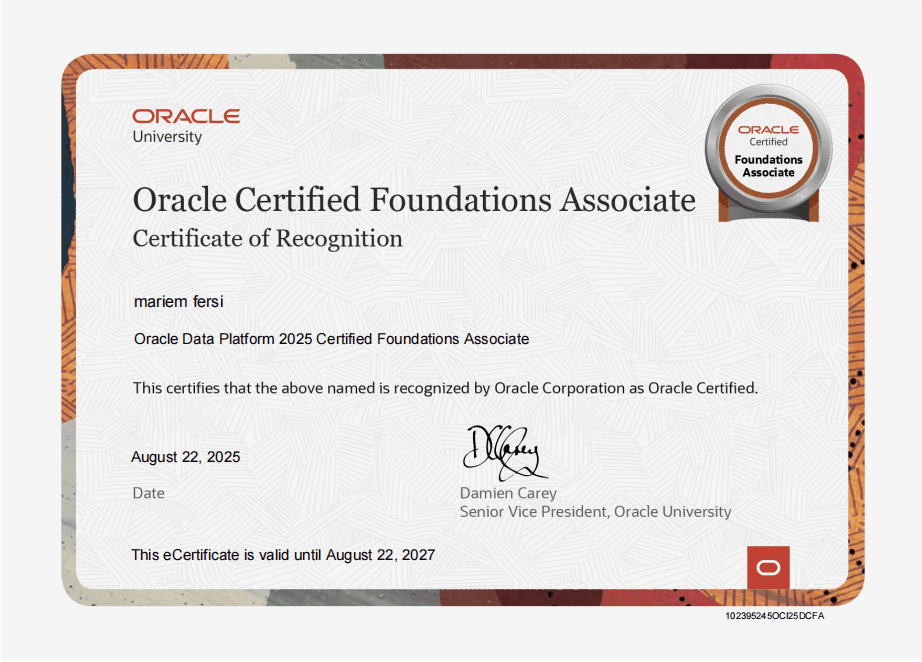 Oracle Data Platform 2025 Certified Foundations Associate certificate